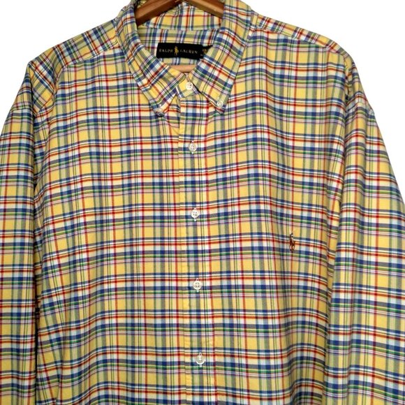 Ralph Lauren Shirt 3XB Button Down Long Sleeve Yellow Red Blue Plaid Preppy Pony - Picture 1 of 15